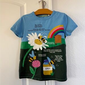 NWOT Blue and Green Mini Boden Shirt with Bee and Flower Print